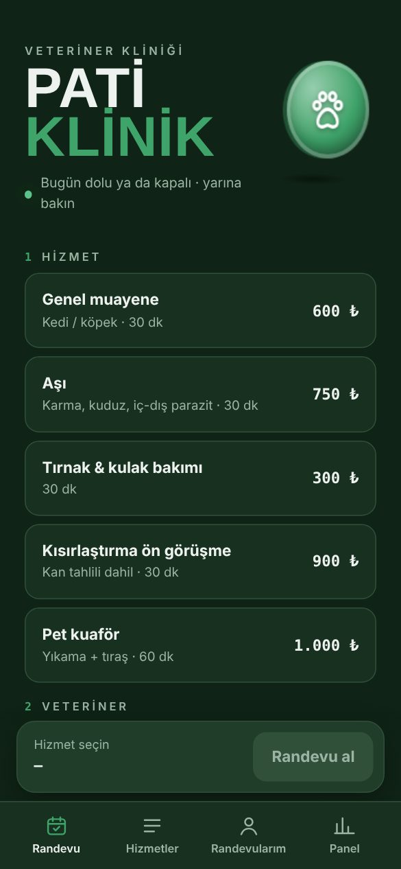 Pati Klinik · Randevu uygulaması demosu